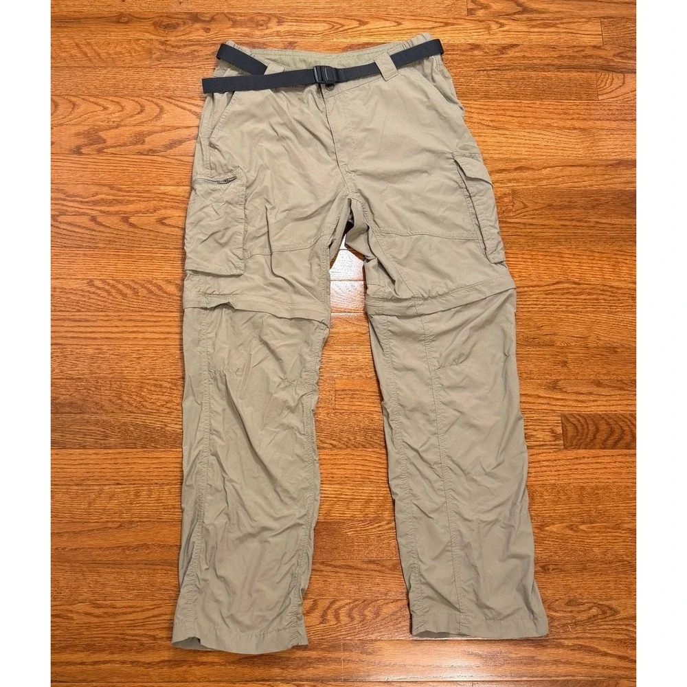 Columbia Convertible Cargo Pants Mens 34x32 Tan Hiking Outdoor Nylon Belted
